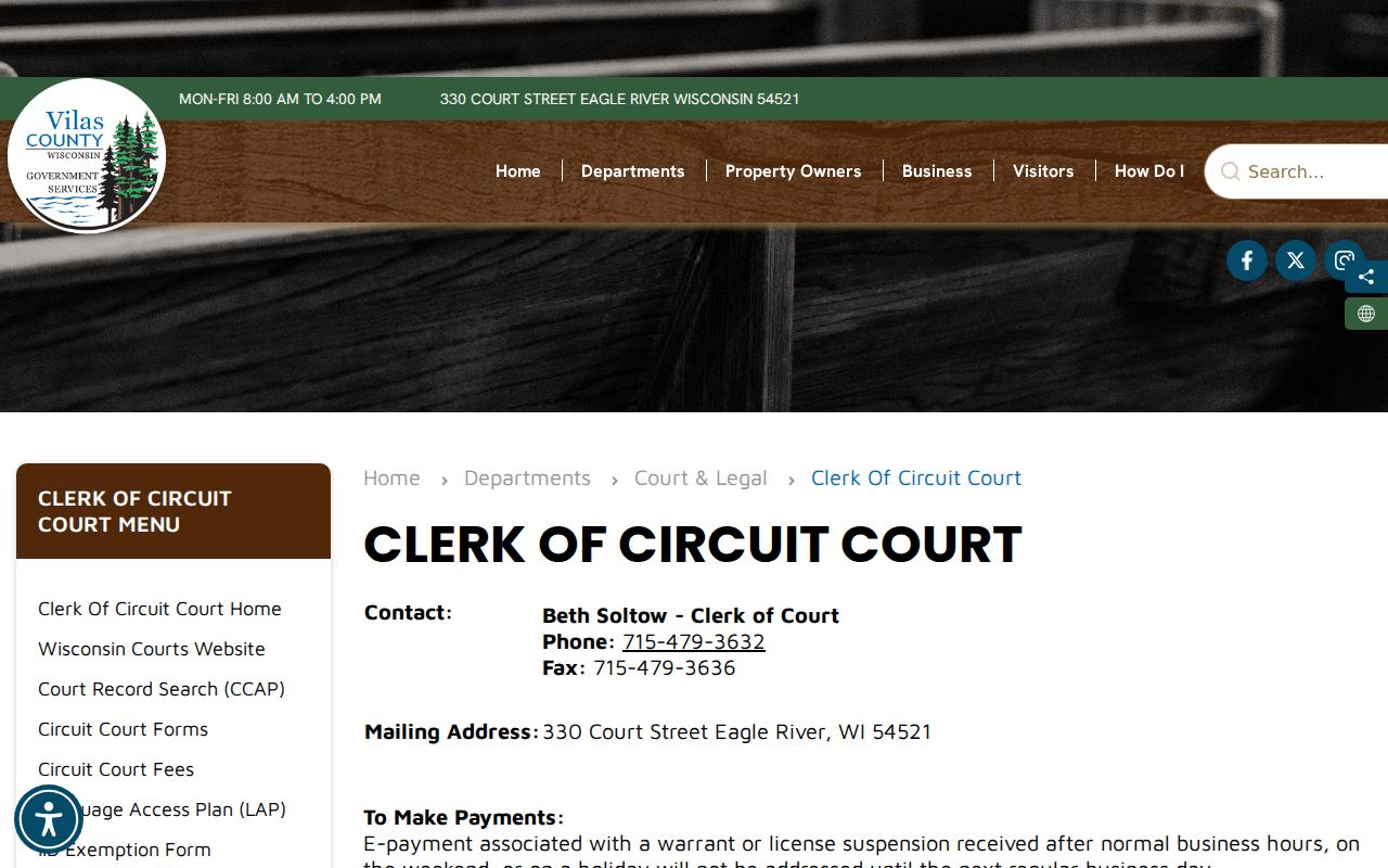 Vilas County criminal court docket clerk contact information